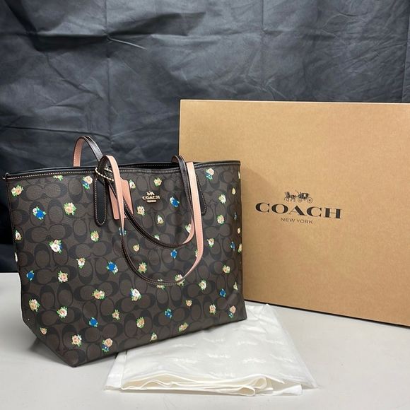 City Tote In Signature Canvas W/Vintage Mini Rose Print - Picture 1 of 5